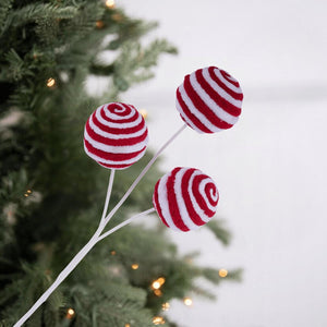 18" Chenille Striped Ball Pick: Red