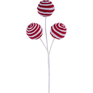 18" Chenille Striped Ball Pick: Red