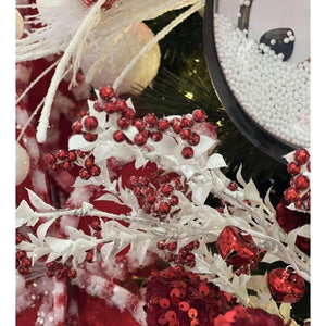 18" Jingle Bell Berry Leaf Spray: White/Red