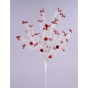 18" Jingle Bell Berry Leaf Spray: White/Red
