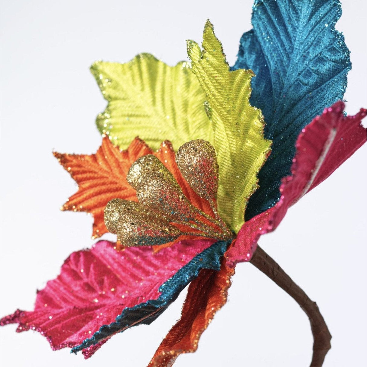 18" Pressed Velvet Poinsettia Stem: Fiesta