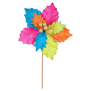 18" Pressed Velvet Poinsettia Stem: Fiesta