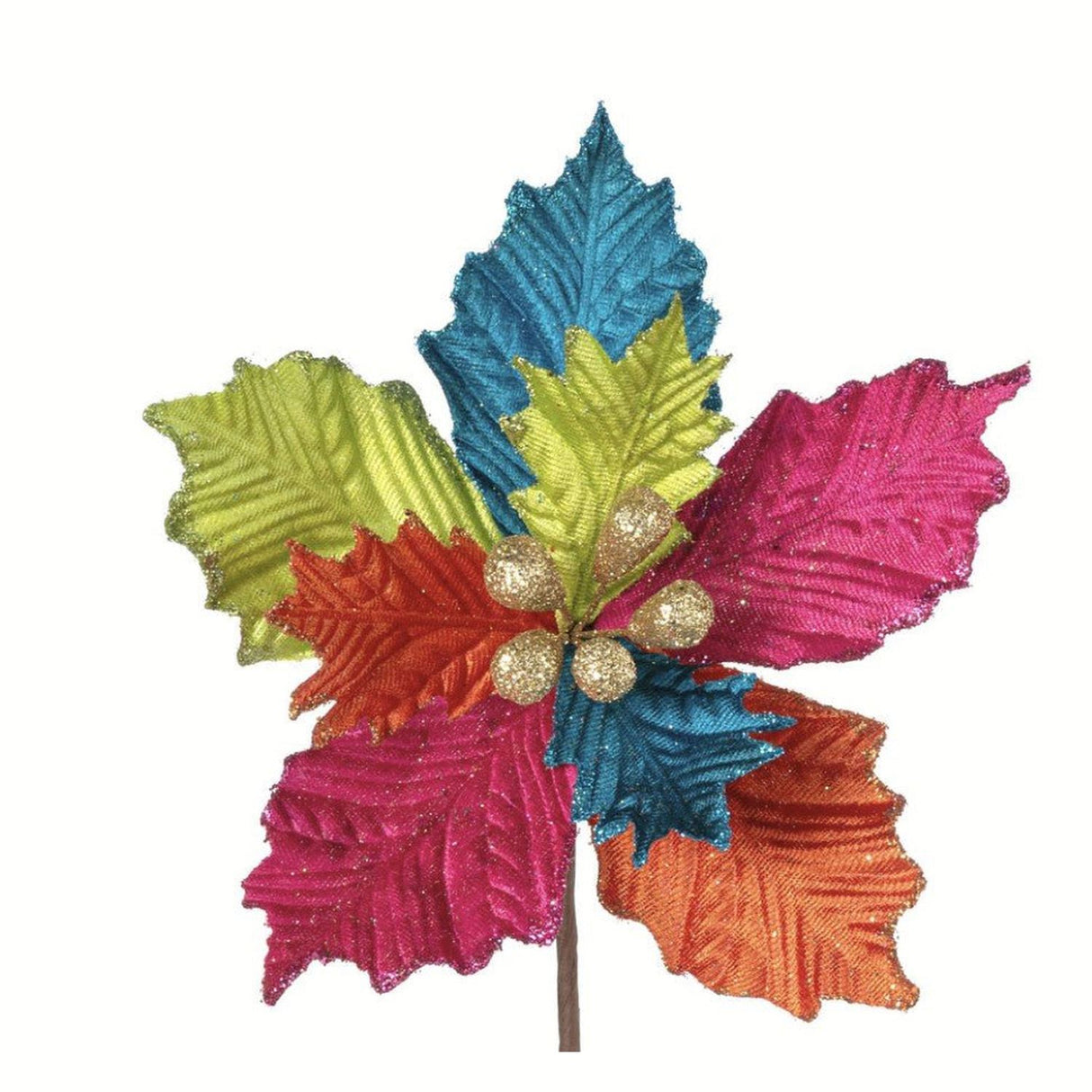18" Pressed Velvet Poinsettia Stem: Fiesta