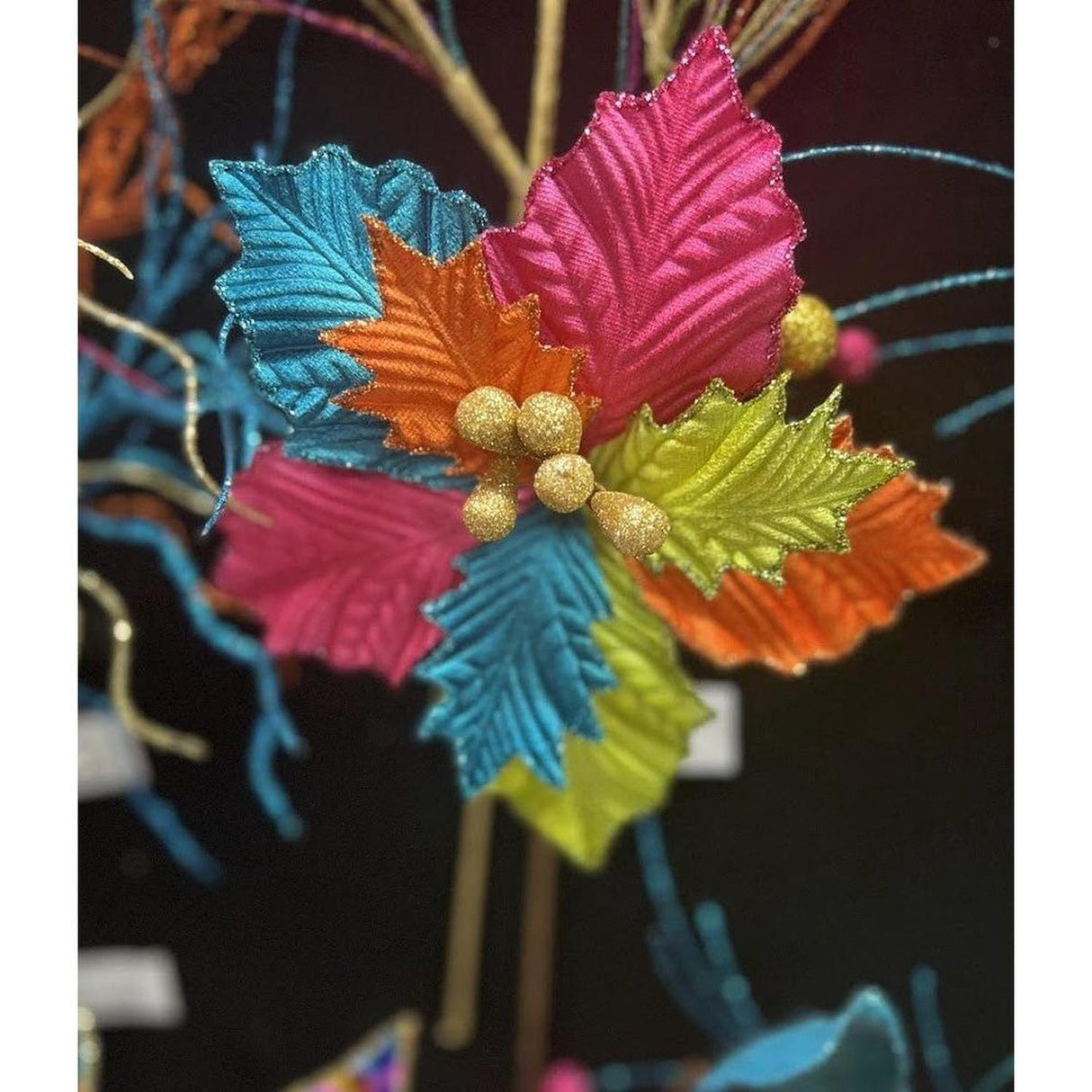 18" Pressed Velvet Poinsettia Stem: Fiesta