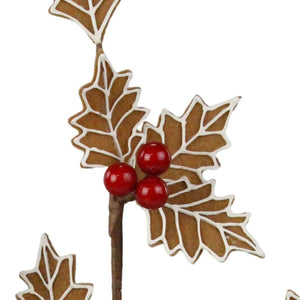 19" Gingerbread Holly Leaf Spray