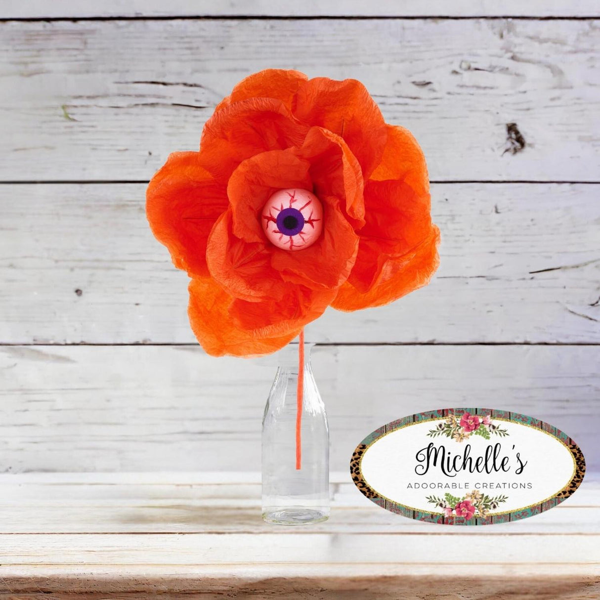 19" Paper Rose Eyeball Stem: Orange