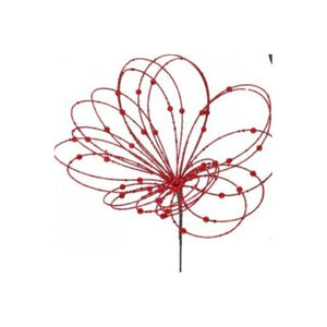 20" Beaded Jewel Flower Burst Stem: Red
