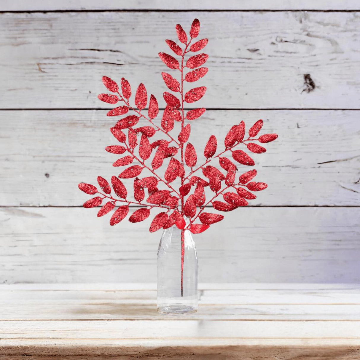 21" Glitter Honey Locust Spray: Red