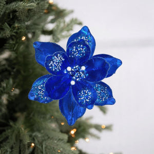 21" Sequin Magnolia Bloom Spray: Blue