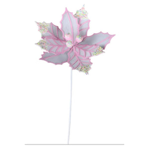 22" Confetti Poinsettia Stem: White/Pink