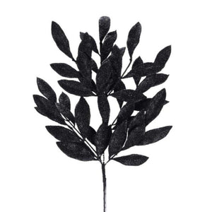23" Bay Leaf Glitter Spray: Black
