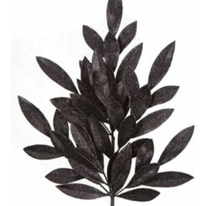 23" Glitter Bay Leaf Spray: Black