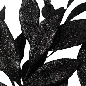 23" Glitter Bay Leaf Spray: Black