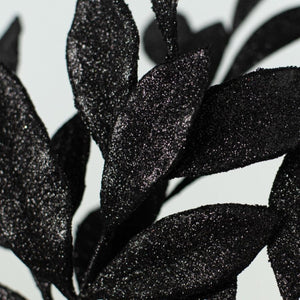 23" Glitter Bay Leaf Spray: Black