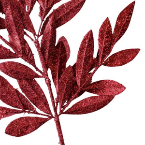 23" Glitter Bay Leaf Spray: Burgundy