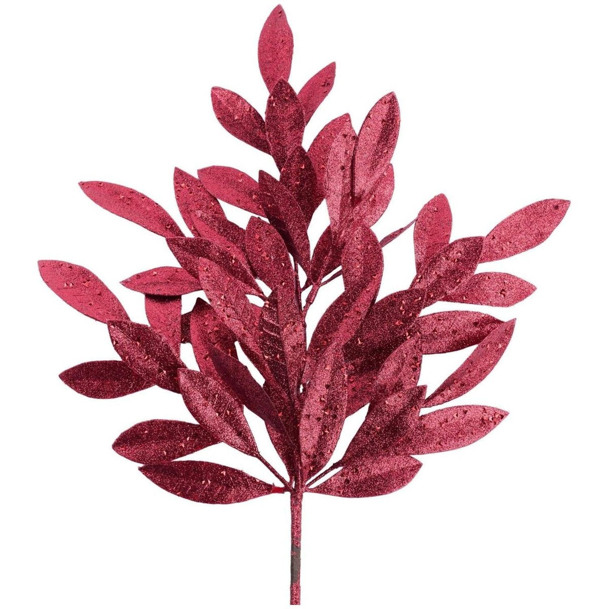 23" Glitter Bay Leaf Spray: Burgundy
