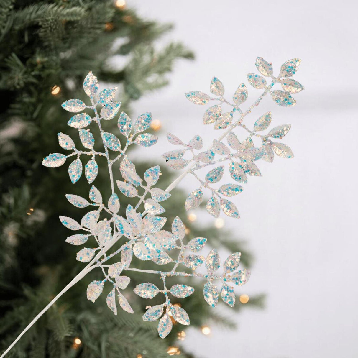 23" Glitter Metallic Mini Leaf Spray: Iridescent