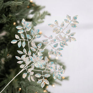 23" Glitter Metallic Mini Leaf Spray: Iridescent