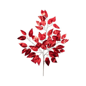 23" Metallic Ficus Leaf Spray: Red (Set of 12)