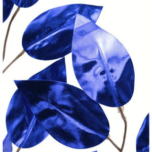23" Metallic Ficus Leaf Spray: Royal Blue (Set of 12)