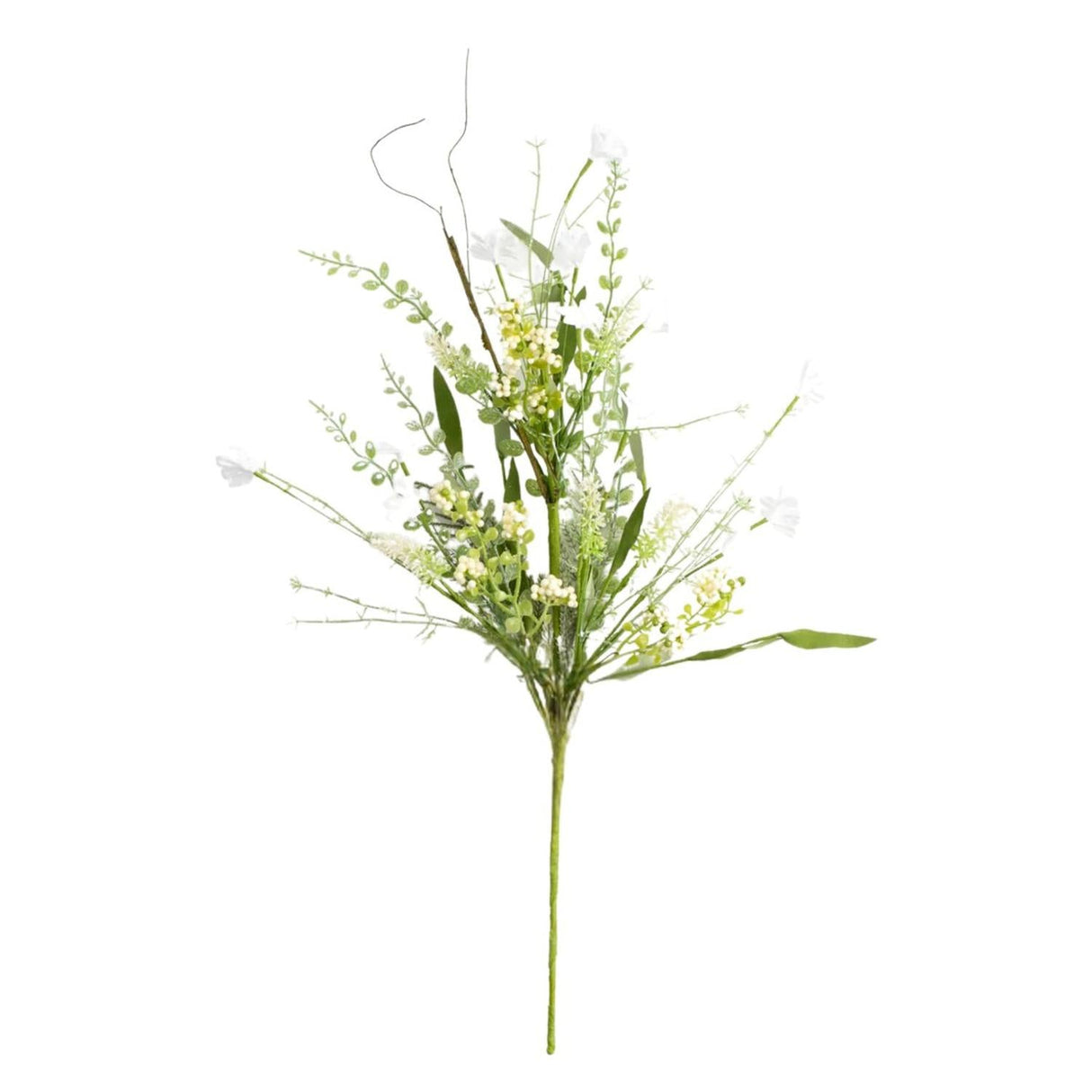 24" Fabric Flower, Leaf, Berry Spray: White