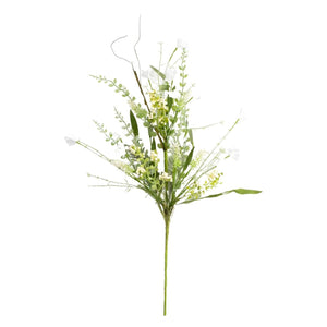 24" Fabric Flower, Leaf, Berry Spray: White