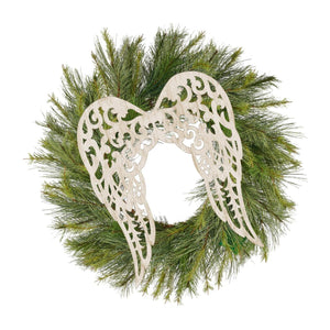 24" Metal Filigree Angel Wings: Antique Cream