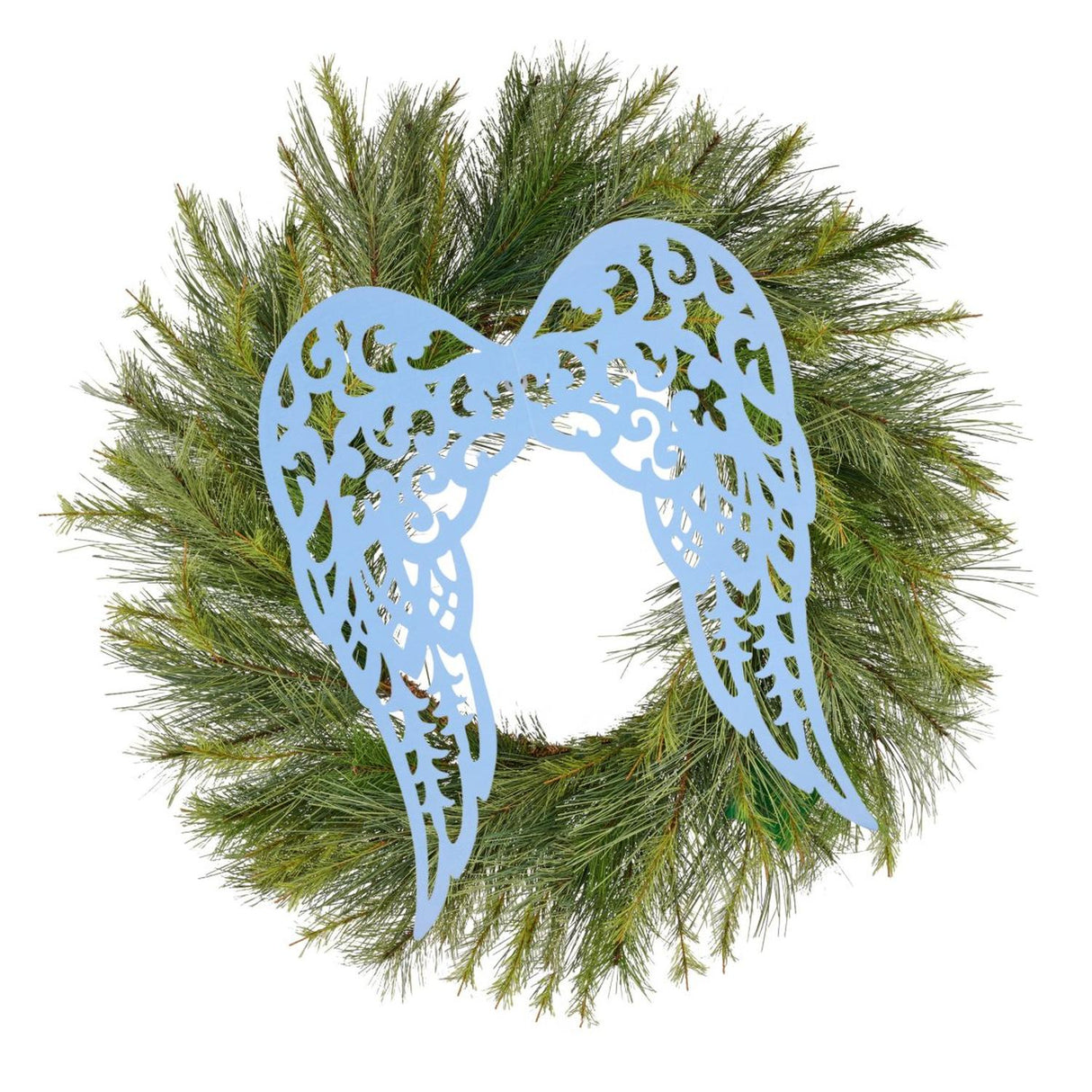 24" Metal Filigree Angel Wings: Light Blue