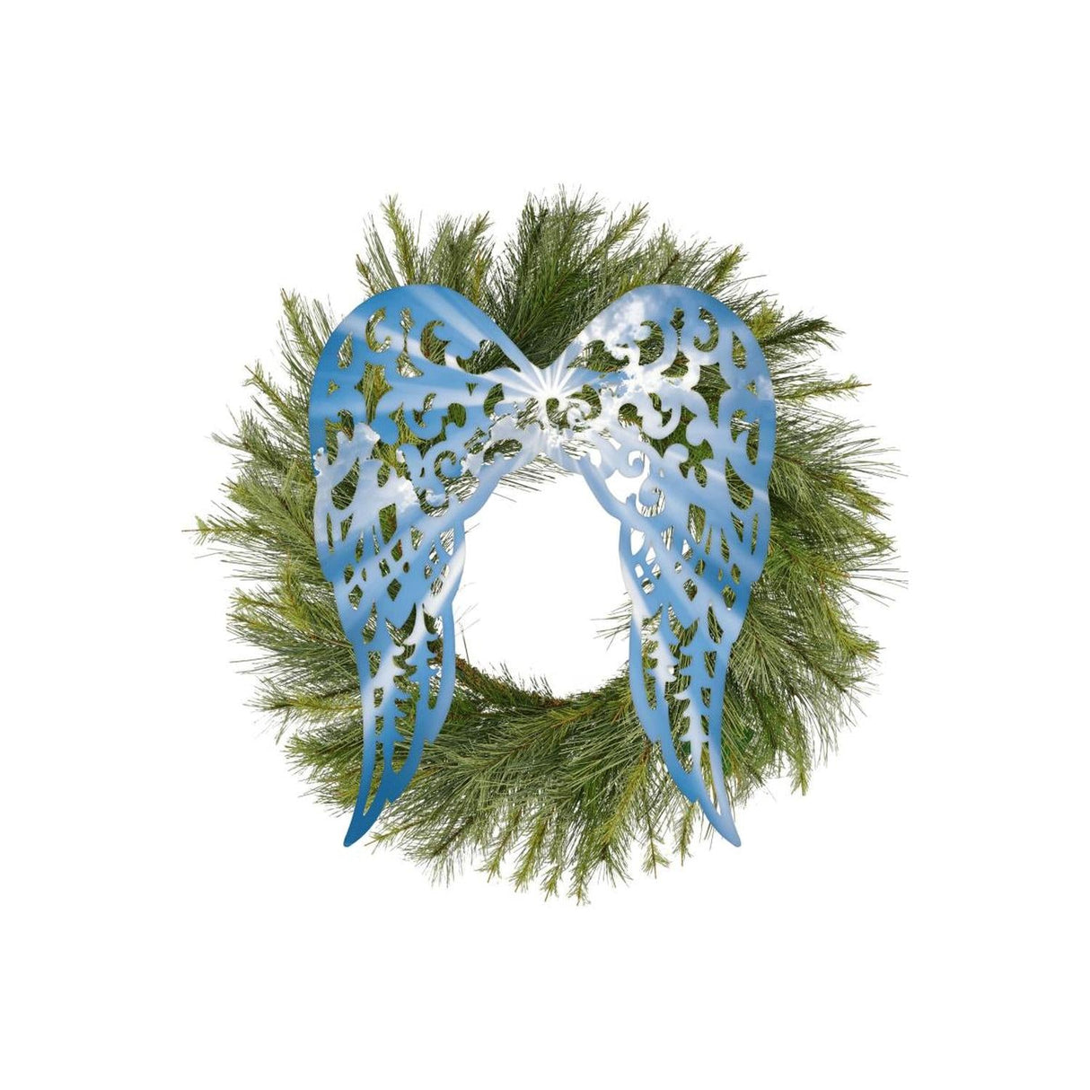 24" Metal Filigree Angel Wings: Sky Blue/White