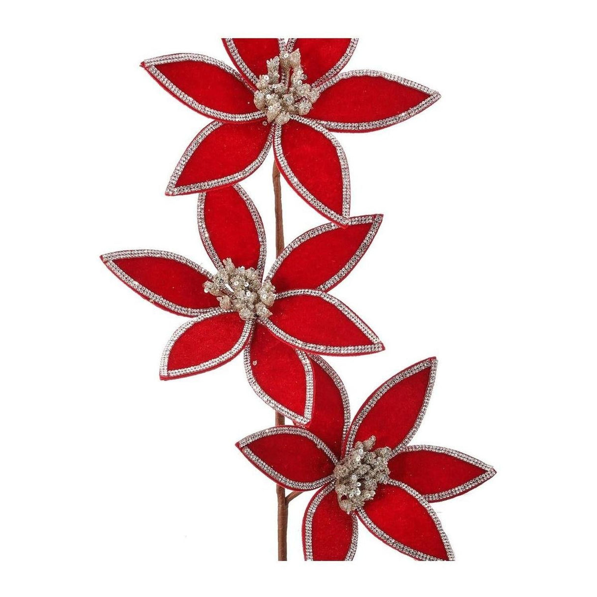 24" Triple Velvet Jewel Poinsettia Stem: Red