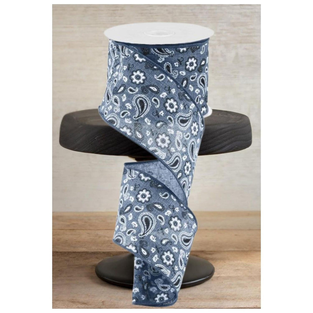 2.5" Bandana Ribbon: Denim Black Blue  (10 Yards)