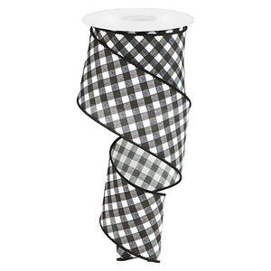 2.5" Bias Gingham Ribbon: Black & White (10 Yards)