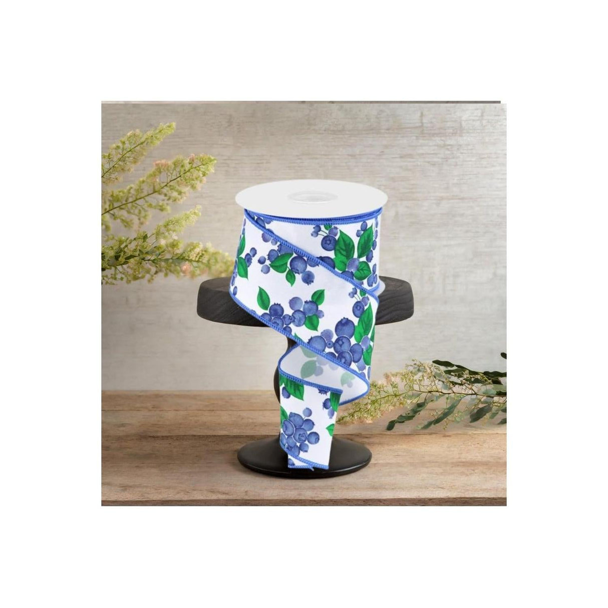 2.5" Blueberry Ribbon: White (10 Yards)