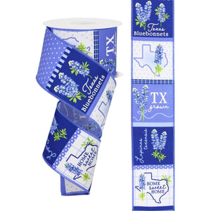 2.5" Bluebonnets Block Ribbon: Blue (10 Yards)