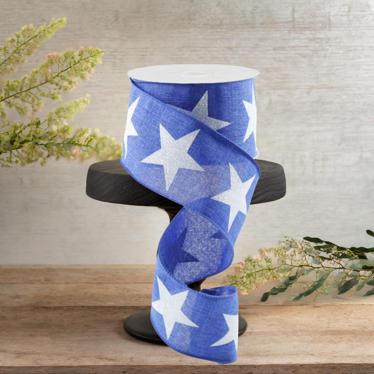 2.5" Bold Glitter Star Canvas Ribbon: Royal Blue  (10 Yards)