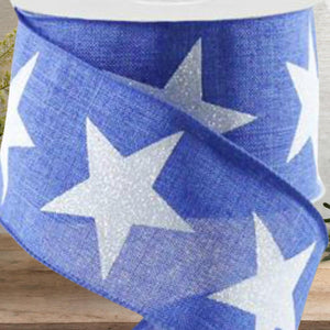 2.5" Bold Glitter Star Canvas Ribbon: Royal Blue  (10 Yards)