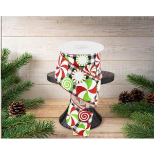2.5" Bold Peppermint Gingham Ribbon: Black/White (10 Yards)
