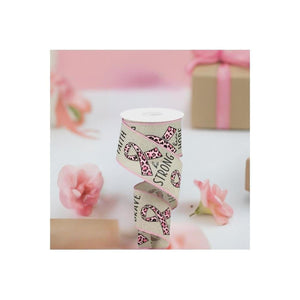 2.5" Breast Cancer Leopard Ribbon: Lt Natural (10 Yards)