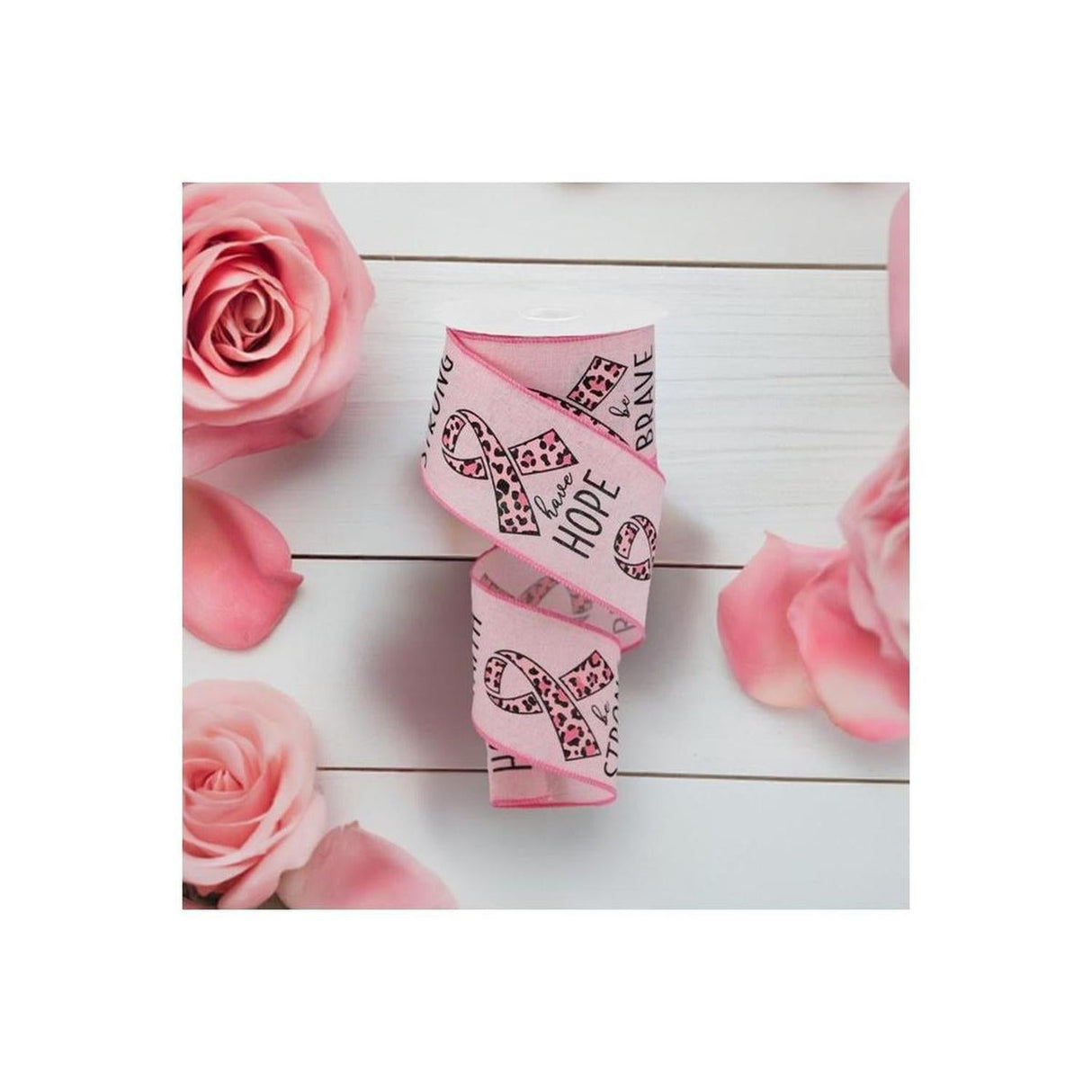 2.5" Breast Cancer Leopard Ribbon: Pale Pink (10 Yards)
