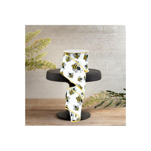 2.5" Bumble Bee Ribbon: White Satin (10 Yards)