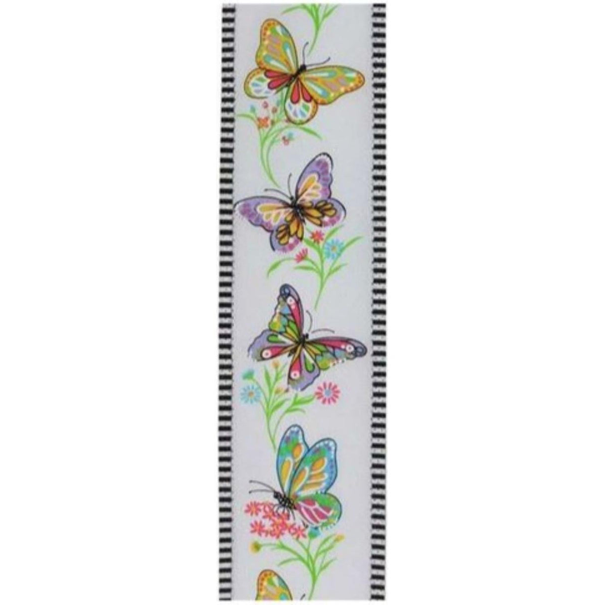 2.5" Butterfly Branch Stripe Ribbon: White (10 Yards)