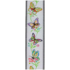 2.5" Butterfly Branch Stripe Ribbon: White (10 Yards)