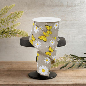 2.5" Butterfly Daisy on Royal Ribbon: Natural (10 Yards)