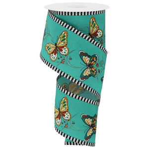 2.5" Butterfly Stripe Edge Ribbon: Light Teal (10 Yards)
