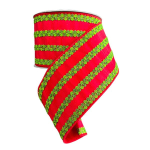 2.5" Carnival Swirls Ribbon: Red/Green (10 Yards)