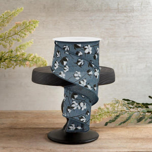 2.5" Cotton Pod Ribbon: Faded Denim & White (10 Yards)