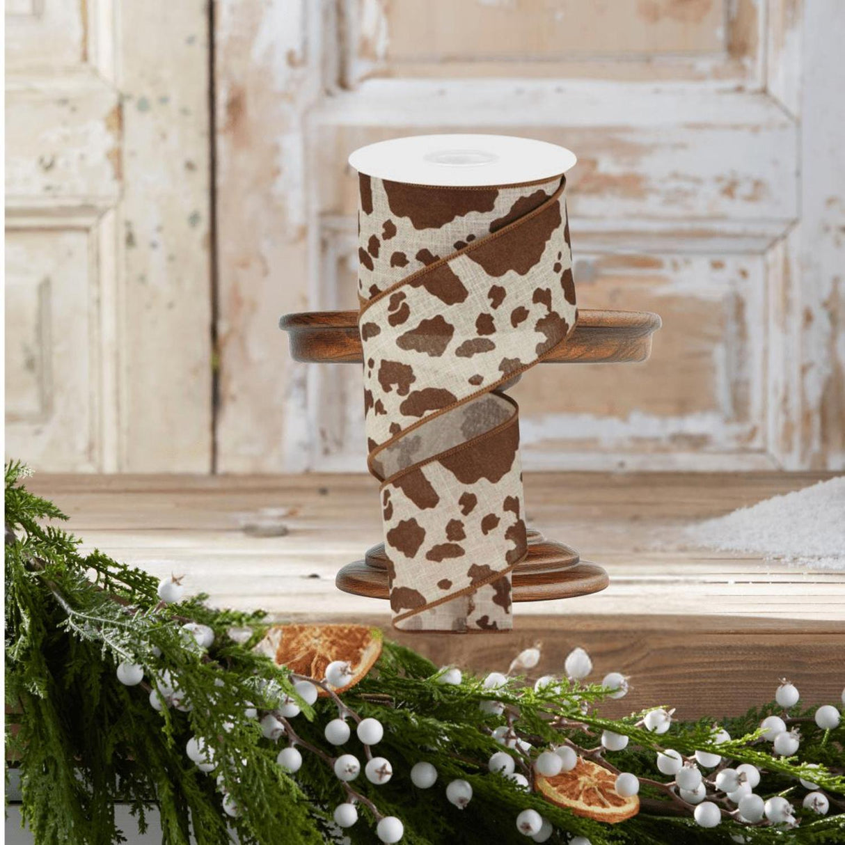 2.5" Cowhide Print Ribbon: Natural & Brown (10 Yards)