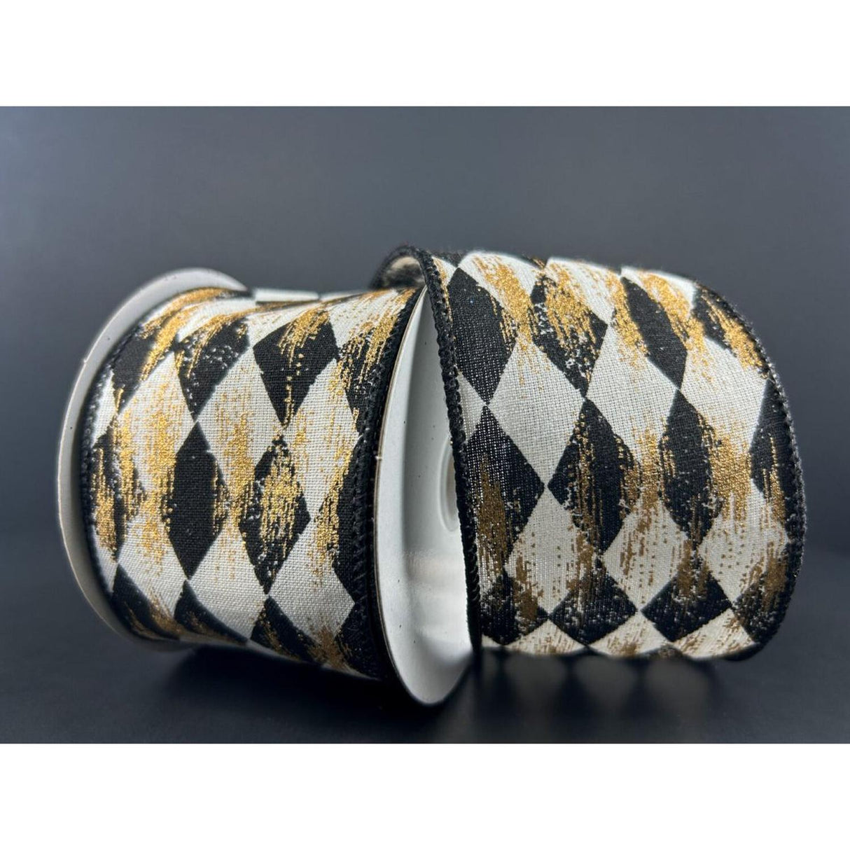 2.5" Cream Canvas Faded Harlequin Ribbon: Black