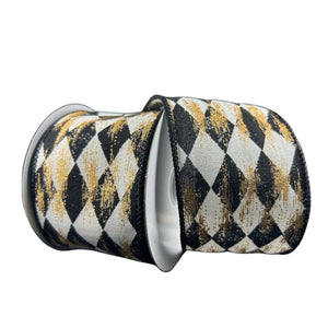 2.5" Cream Canvas Faded Harlequin Ribbon: Black