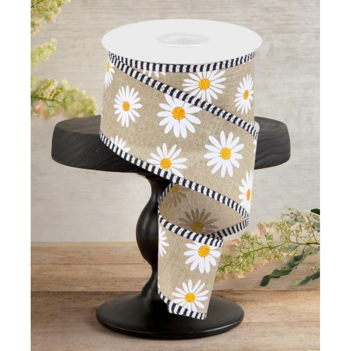 2.5" Daisy Stripe Royal Ribbon: Light Beige (10 Yards)